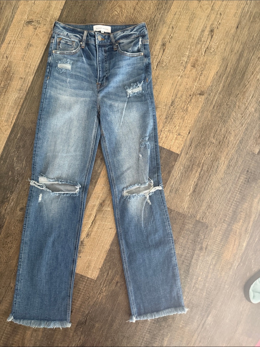 Risen Straight Leg Distressed Blue Jeans 5/27 NWT